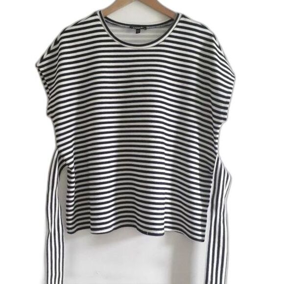 Express Striped Tie Waist Black & White Cotton Blend Blouse Size Medium - Picture 3 of 10